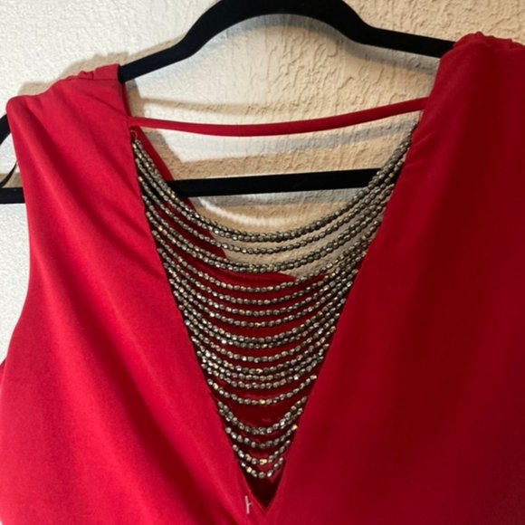 By & By Red Bodycon Dress Beaded Open Back Size Medium - Picture 3 of 4